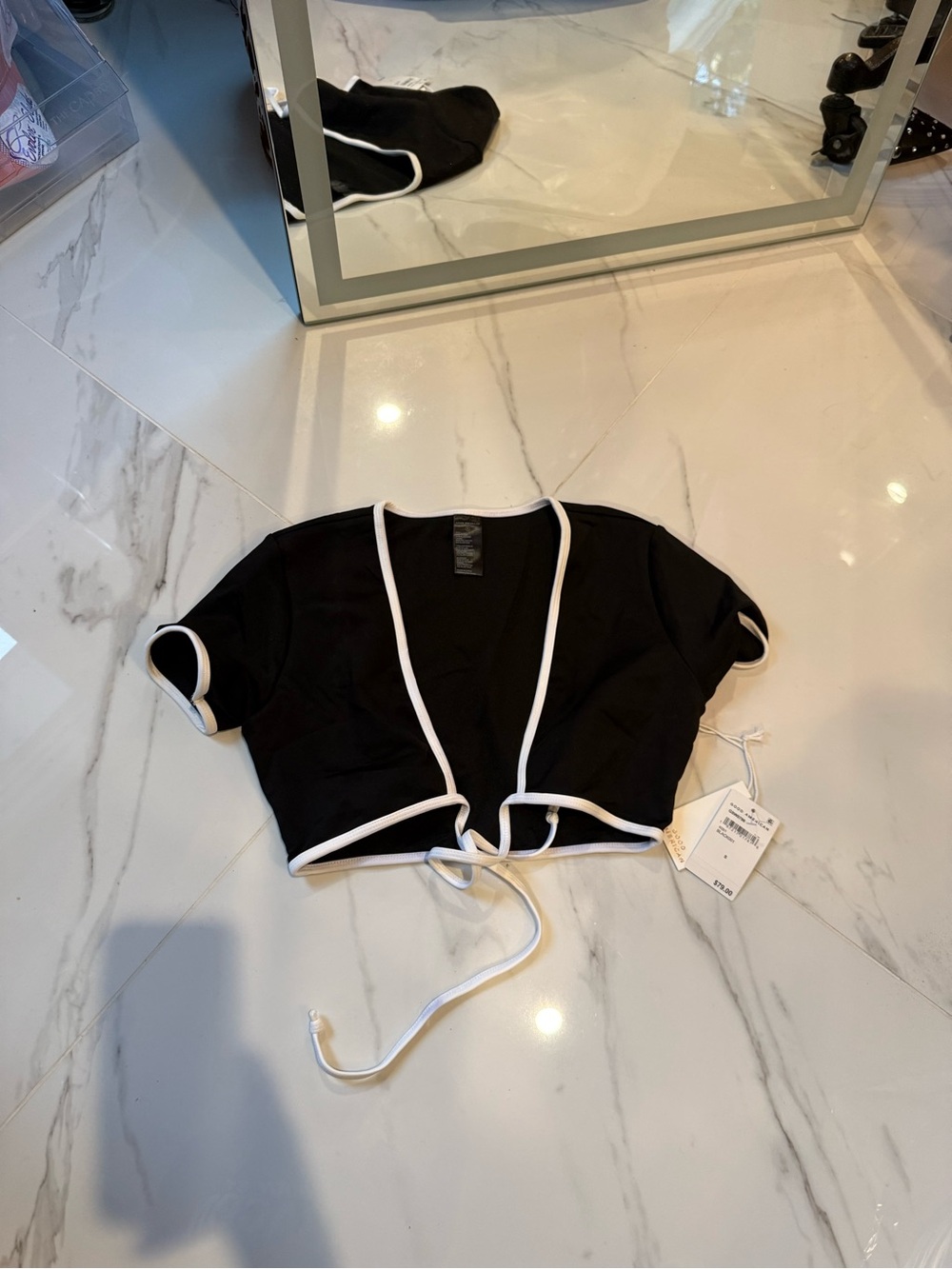 Good American Black Crop Top with White Contrast Trim